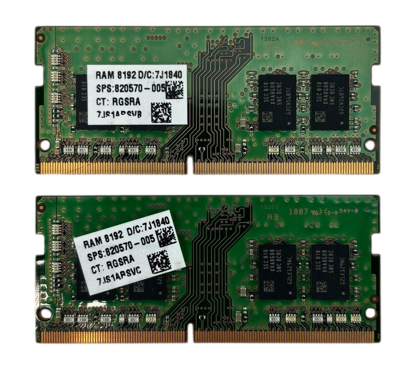Lot of 2 - Samsung M471A1K43CB1-CRC 8GB 1Rx8 PC4-2400T DDR4 SODIMM Laptop RAM
