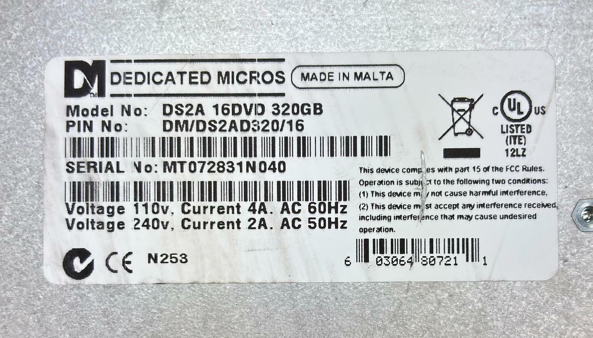 Dedicated Micros Digital Sprite 2 DS2A 16-Ch DVD DVR Recorder - No HDD - READ