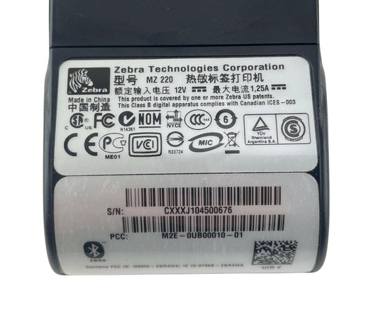 Zebra MZ220 Thermal Portable POS Bluetooth Receipt Printer 12V - No AC Adapter