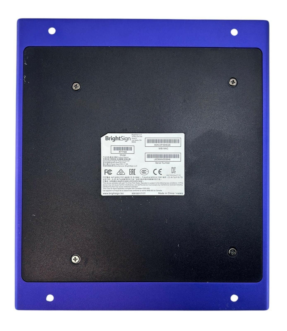 BrightSign XT3 XT1143 4K Expanded I/O Digital Media Player - No AC