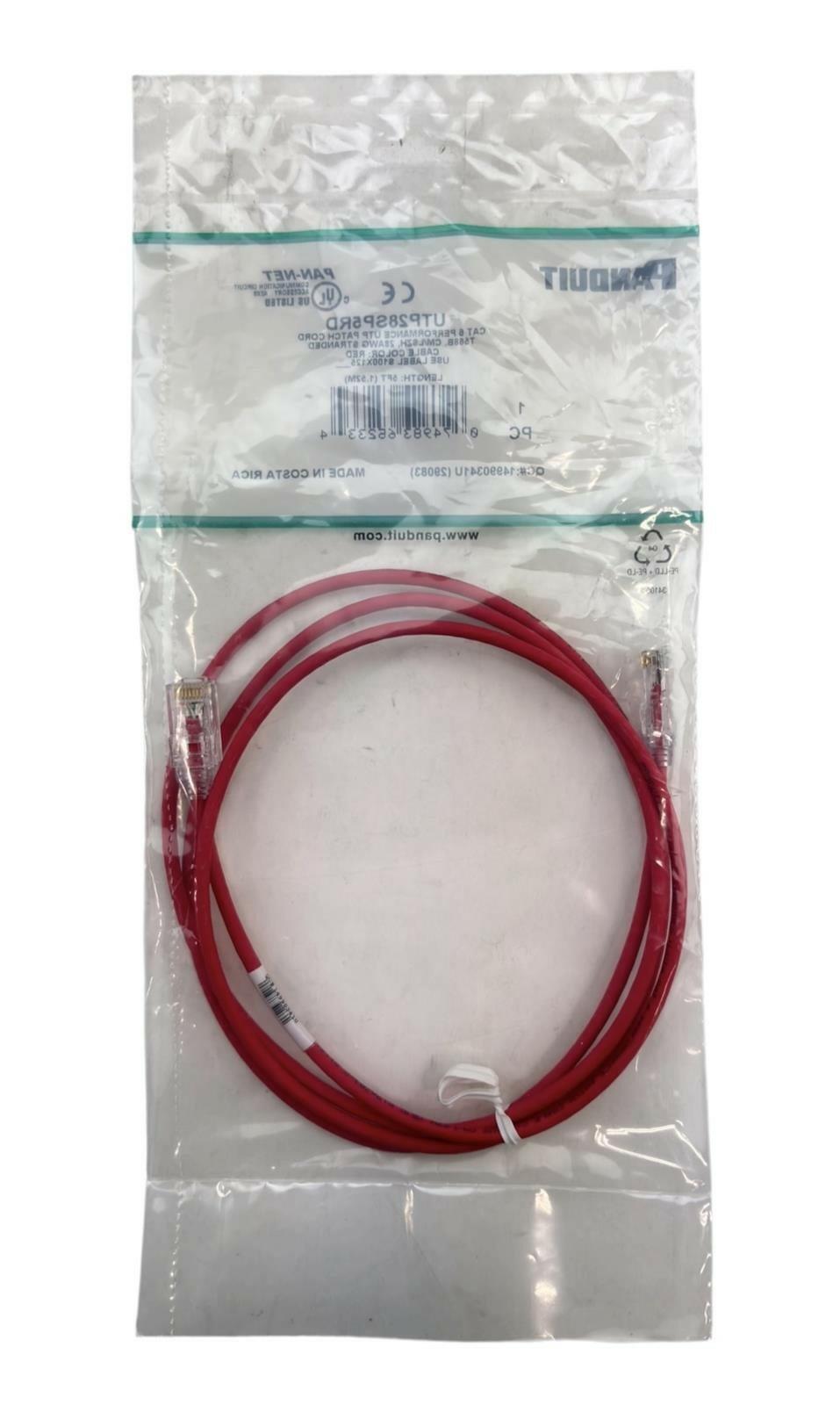 NEW - Panduit UTP28SP5RD 5FT Cat6 Performance UTP Patch Cord 28 AWG Stranded Red