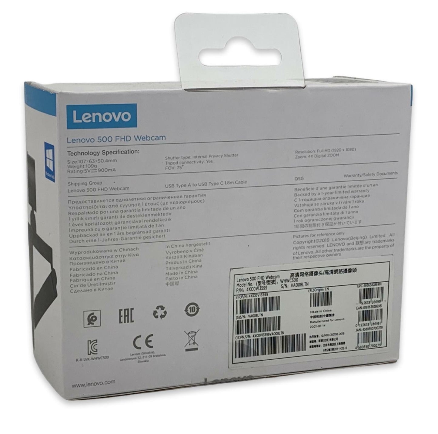 NEW - Open Box - Lenovo 500 FHD Webcam 4XC0V13599 Full 1080P USB-A to USB-C