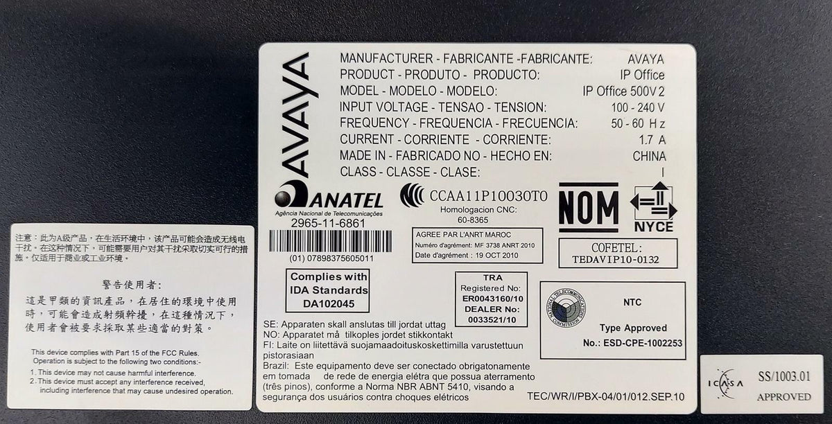 Avaya IP Office 500 v2 + IPO 500 Combo + IPO 500 PRIU + MU-LAW System SD PCS 17