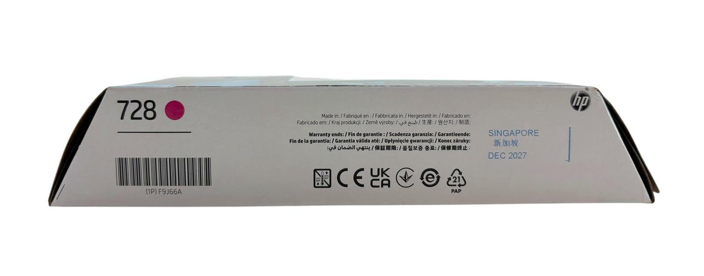 NEW - HP F9J66A DesignJet 728 Magenta Office Bright Ink Cartridge 130ml Dec 2027