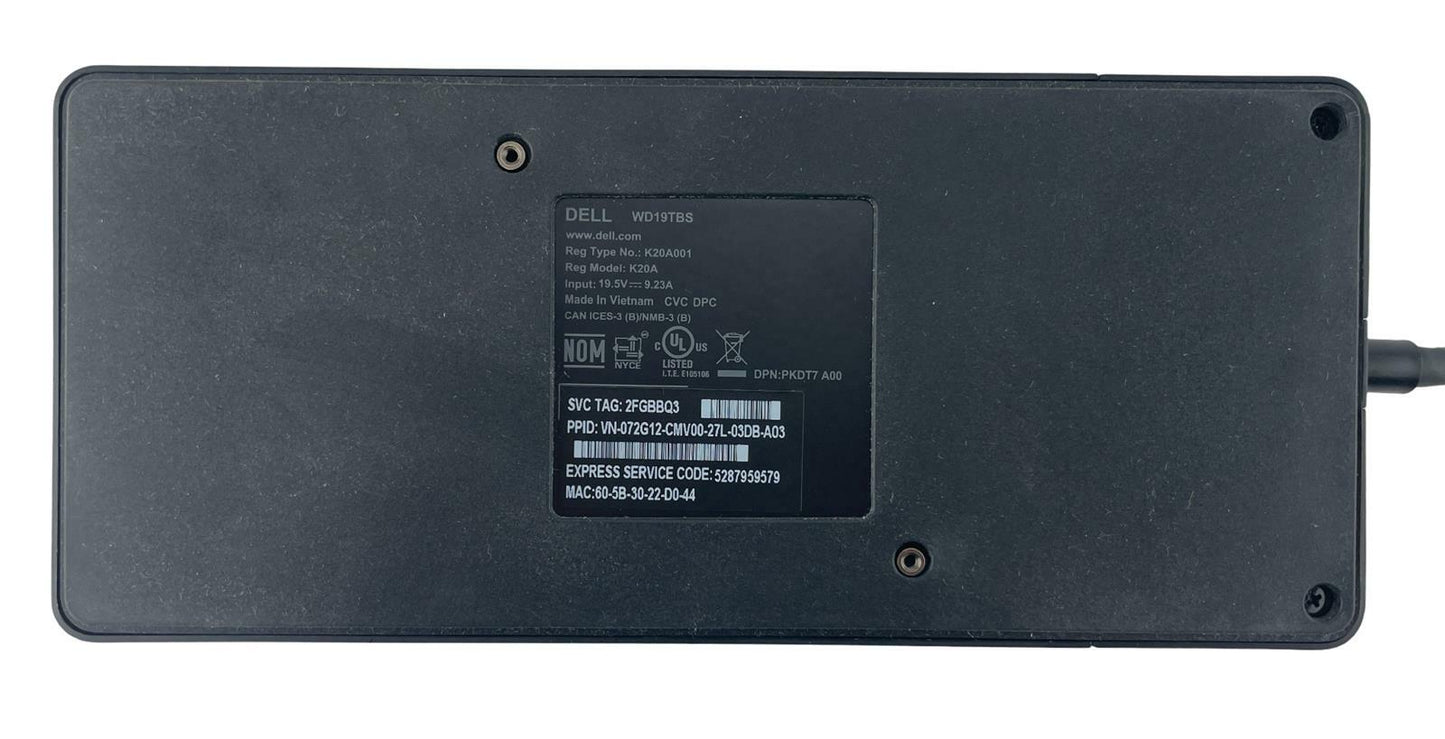 Dell WD19TBS Thunderbolt USB-C Docking Station - No AC Power Adapter