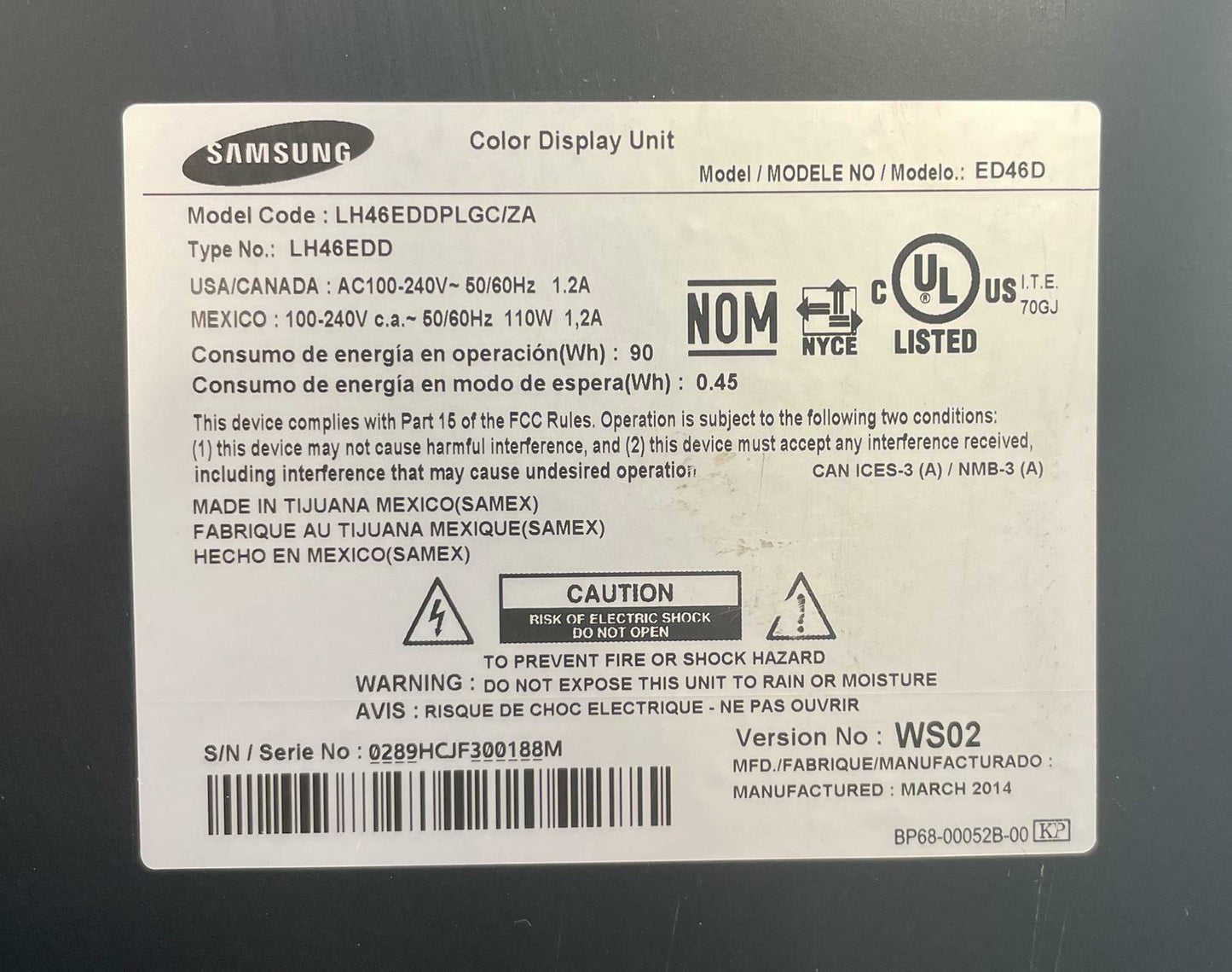 Samsung ED46D 46" Direct-Lit LED Full HD Color Video Display LH46EDDPLGC/ZA