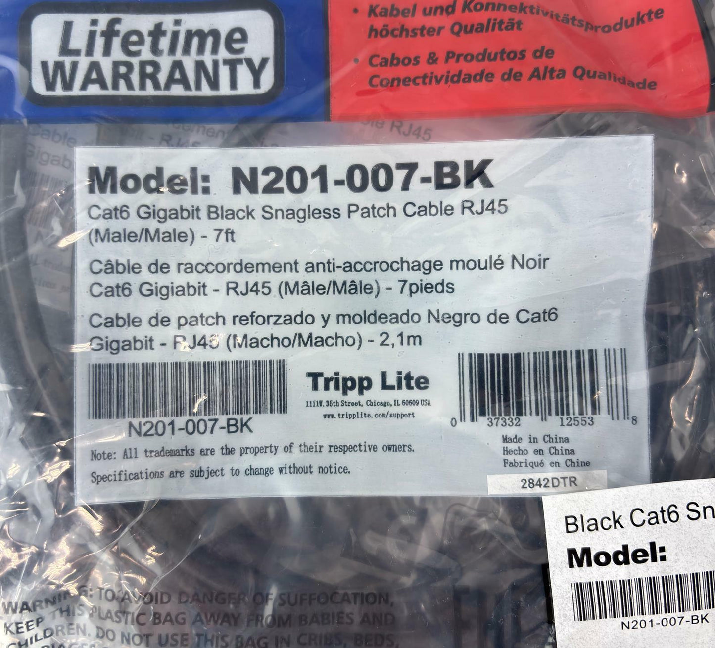 NEW - 10 Pack TrippLite 7ft Cat6 Gigabit Snagless Patch Cable RJ45 N201-007-BK