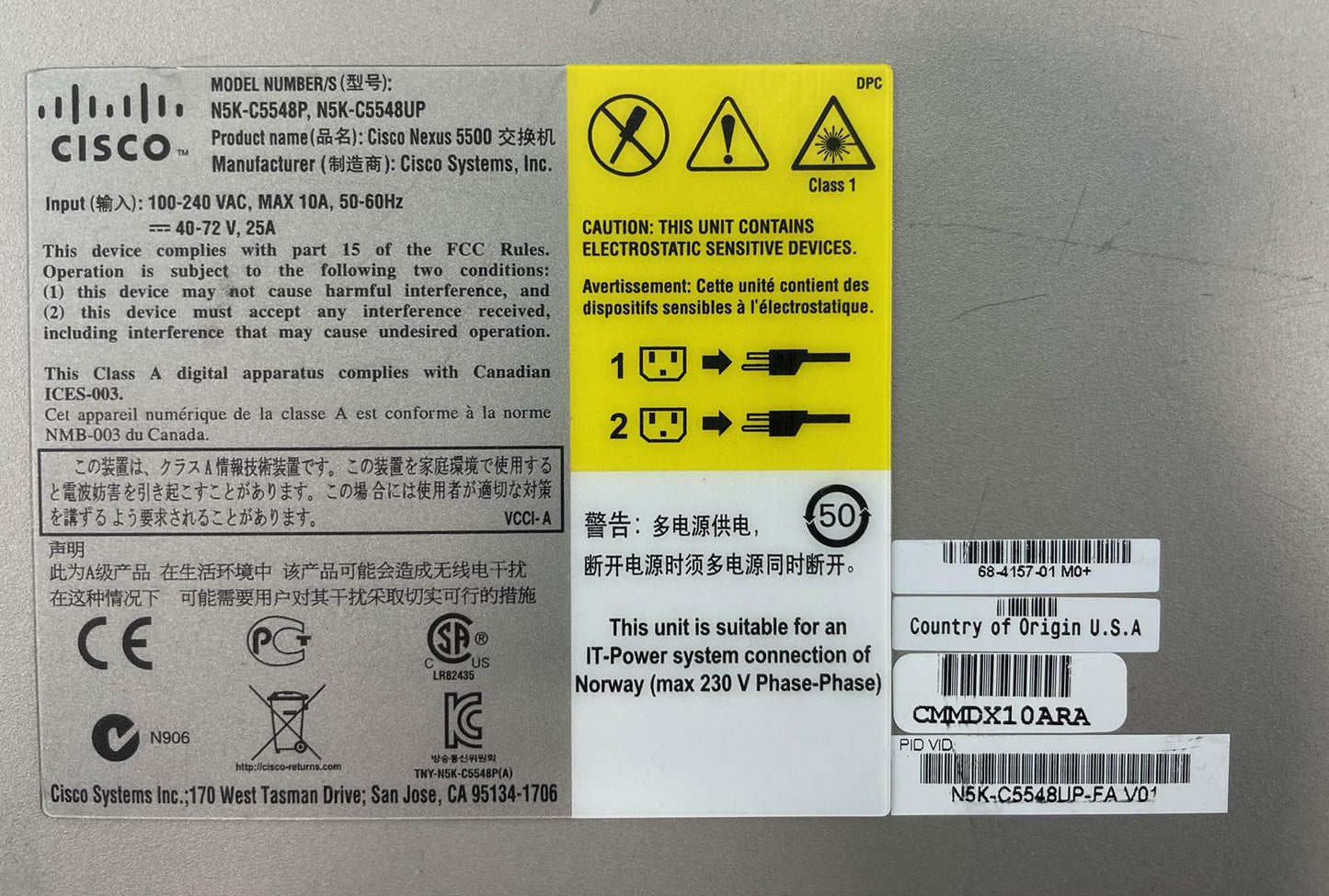 Cisco Nexus N5K-C5548UP V01 32-Port Network Switch 2x 750W PSUs