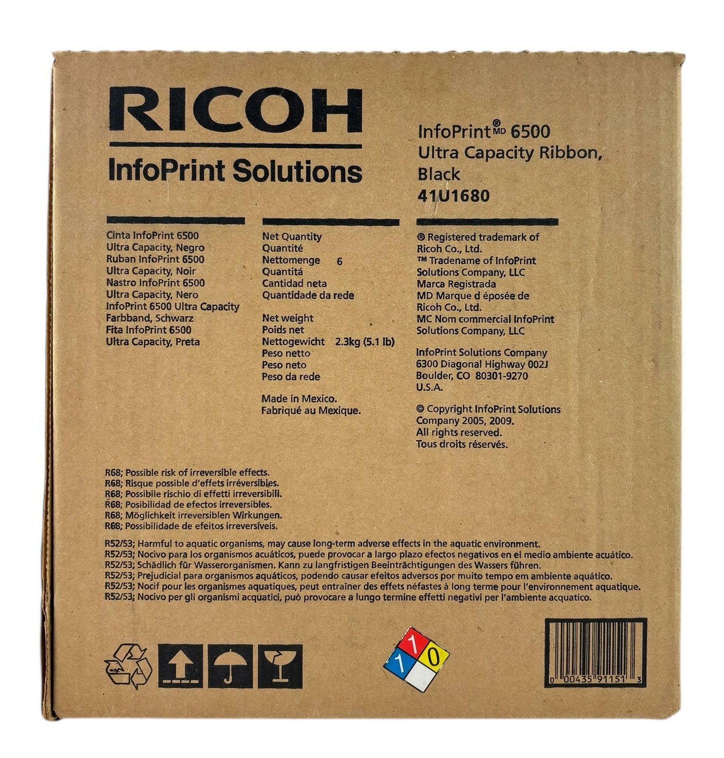 NEW - Genuine 6-Pack Ricoh 41U1680 InfoPrint 6500 Ultra Capacity Ribbon - Black