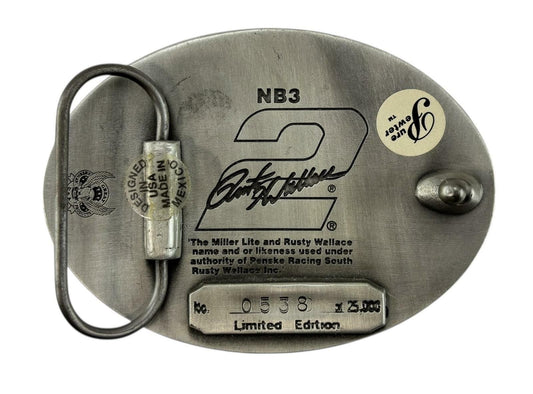 Rusty Wallace x Miller Lite #538/25000 NASCAR Pewter Enamel Belt Buckle NB3