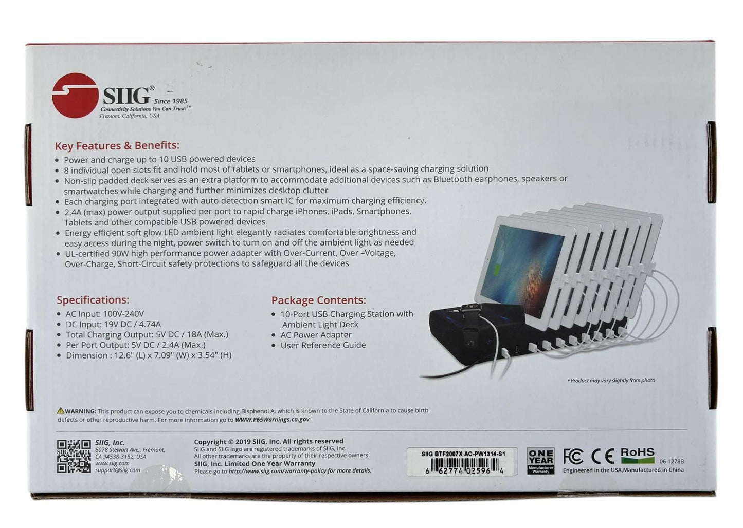 NEW - SIIG 10-Port USB Charging Station with Ambient Light Deck AC-PW1314-S1