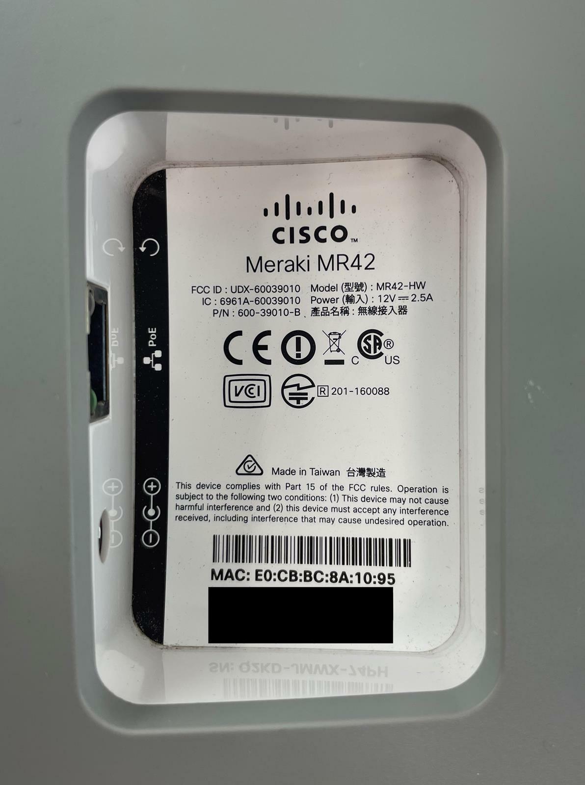 Cisco Meraki MR42 Cloud Managed Access Point - Unclaimed