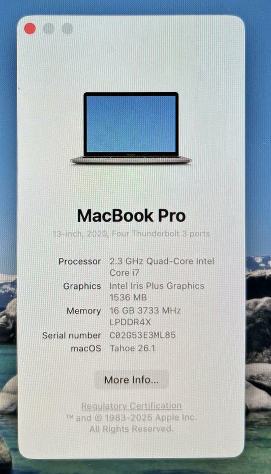 Apple MacBook Pro A2251 2020 Quad i7-1068NG7 512GB SSD 16GB RAM - READ #207302