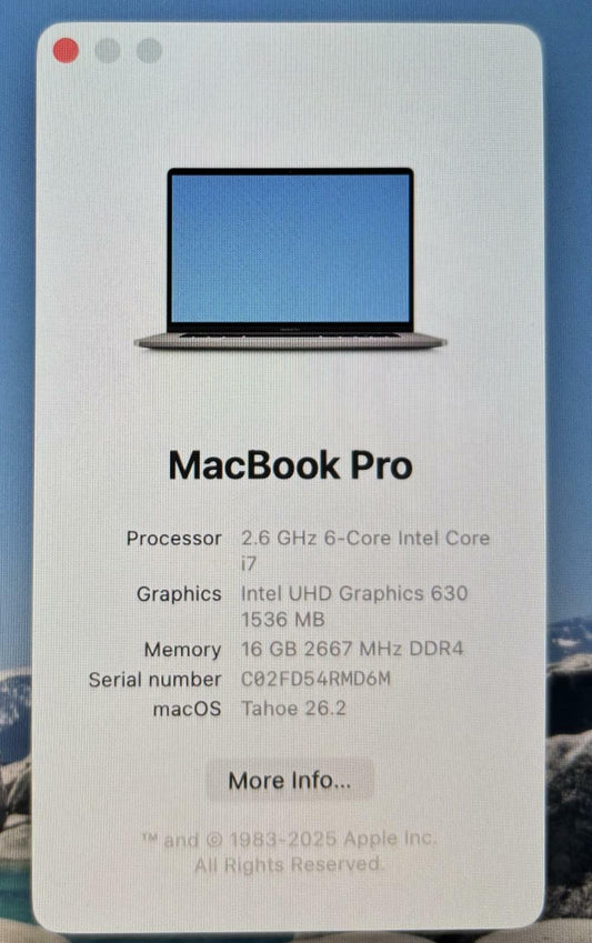 Apple MacBook Pro A2141 2019 2.60GHz 6-Core i7-9750H 512GB SSD 16GB RAM #214804
