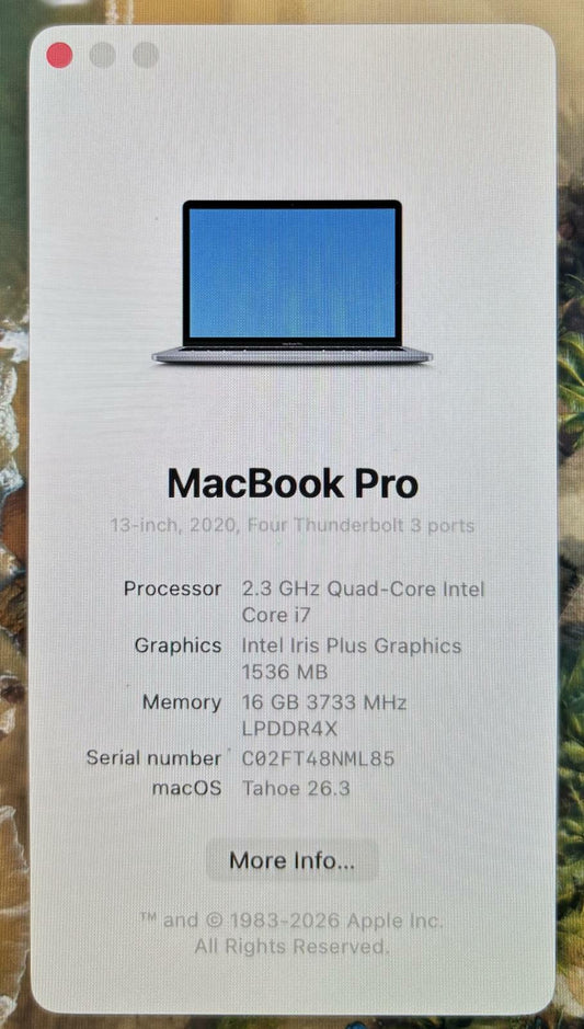 Apple MacBook Pro 13" A2251 2020 Quad Core i7-1068NG7 512GB SSD 16GB RAM #214791