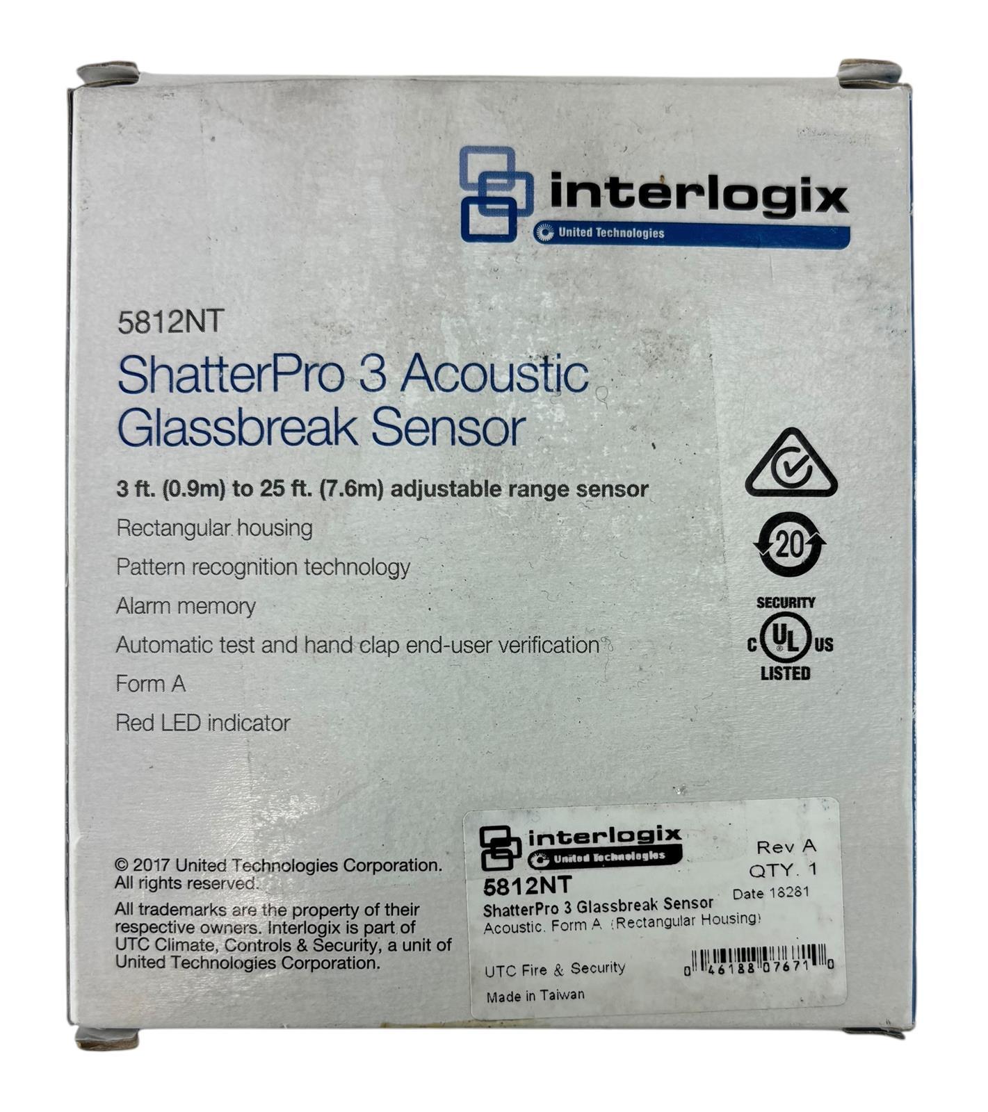 NEW - Open Box - Interlogix 5812NT ShatterPro 3 Acoustic Glassbreak Sensor