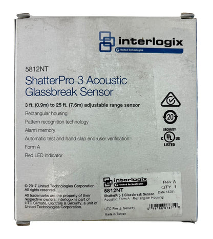NEW - Open Box - Interlogix 5812NT ShatterPro 3 Acoustic Glassbreak Sensor