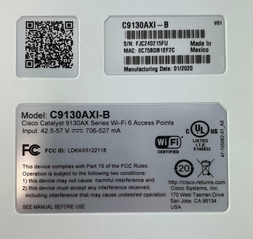 Power Electronics Instruments Cisco C9130AXI-B Catalyst 9130AX Series Dual Band Wi-Fi 6 Access Point ...