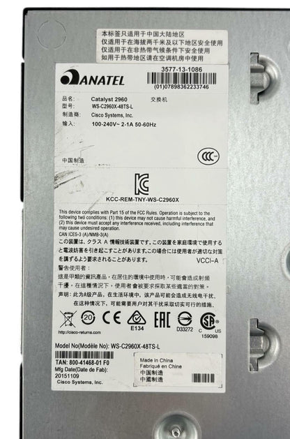 Cisco Catalyst 2960-X Series 48-Port Gigabit Switch 4x SFP WS-C2960X-48TS-L V03