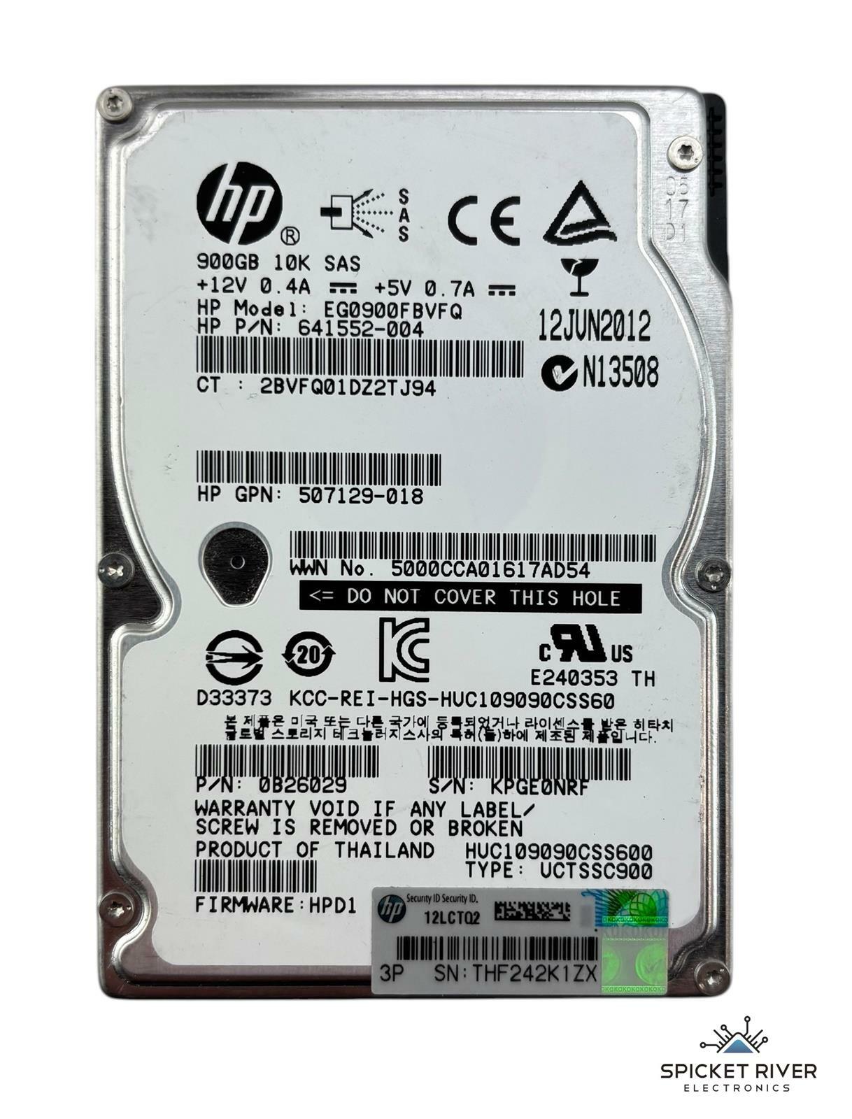 HP EG0900FBVFQ 900GB SAS 6Gb/s 10K RPM 2.5" Enterprise HDD Hard Drive