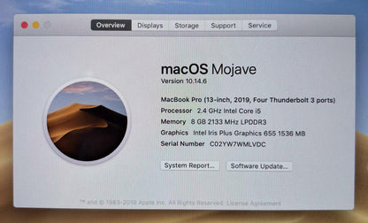 Apple MacBook Pro A1989 2019 2.4GHz Quad i5-8279U 256GB SSD 8GB RAM READ #226822