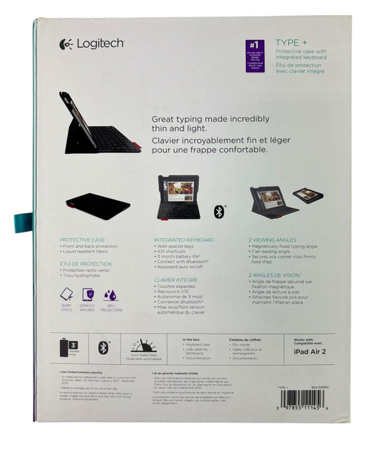 NEW - Open Box - Logitech Type Plus Keyboard Case for iPad Air 2 920-006912
