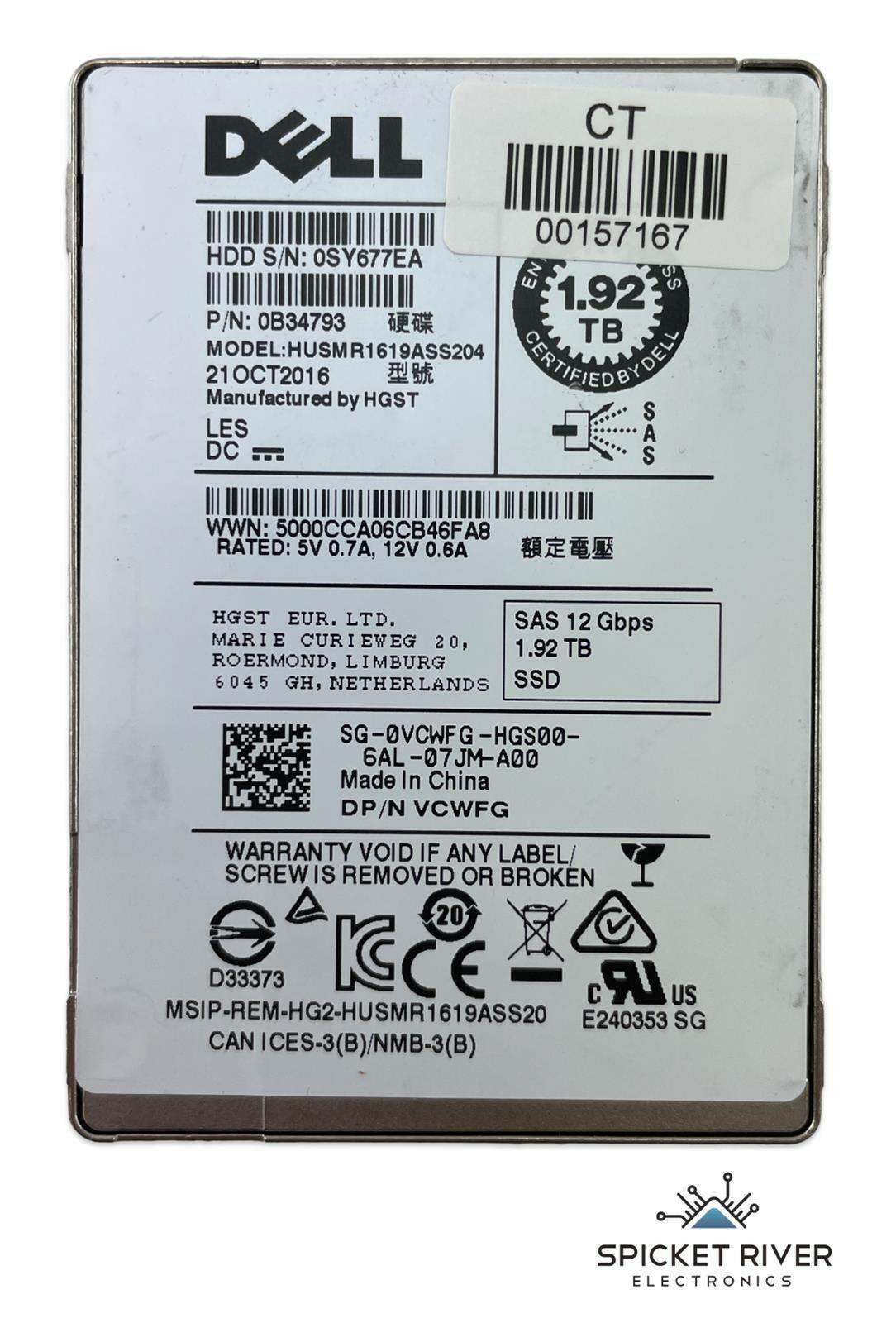 Dell HUSMR1619ASS204 1.92TB SAS 12 Gbps 2.5" Enterprise Solid State Drive SSD