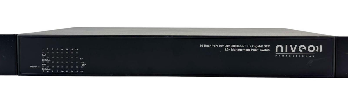 Niveo 16-Port 10/100/1000BaseT 2x GbE SFP L2+ PoE+ Managed Switch NGSME16T2H-AV