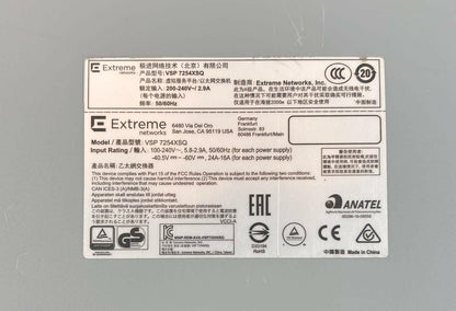 Extreme Networks / Avaya VSP 7254XSQ (EC720001X-E6) 48-Port 10G SFP+ 6x QSFP+