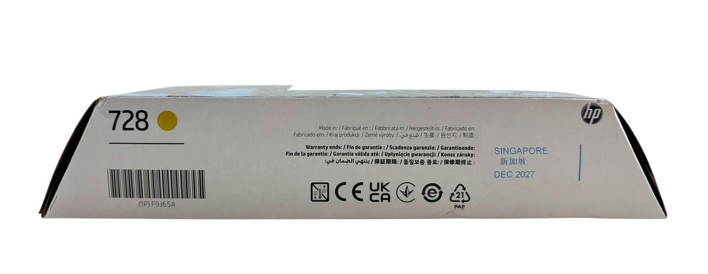 NEW - HP F9J65A DesignJet 728 Yellow Bright Office Ink Cartridge 130ml Dec 2027