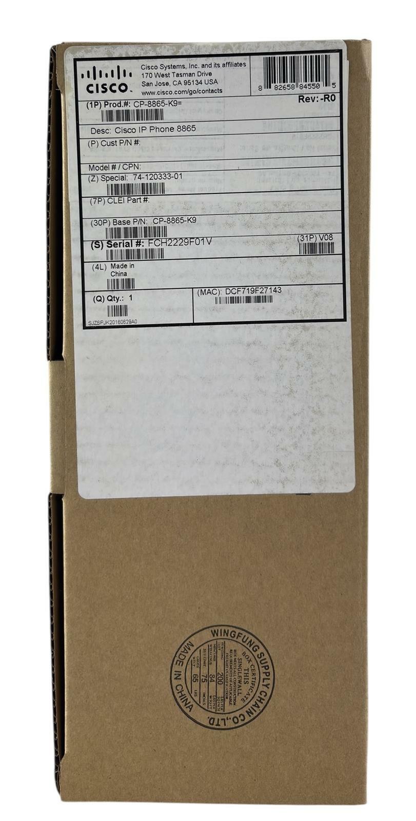 NEW Open Box - Cisco CP-8865-K9 V08 Multiplatform IP VoIP Video Business Phone