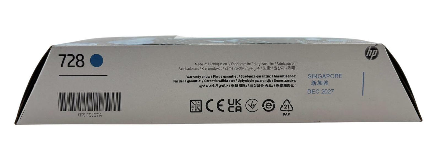 NEW - HP F9J67A DesignJet 728 Cyan Bright Office Ink Cartridge 130ml Dec 2027