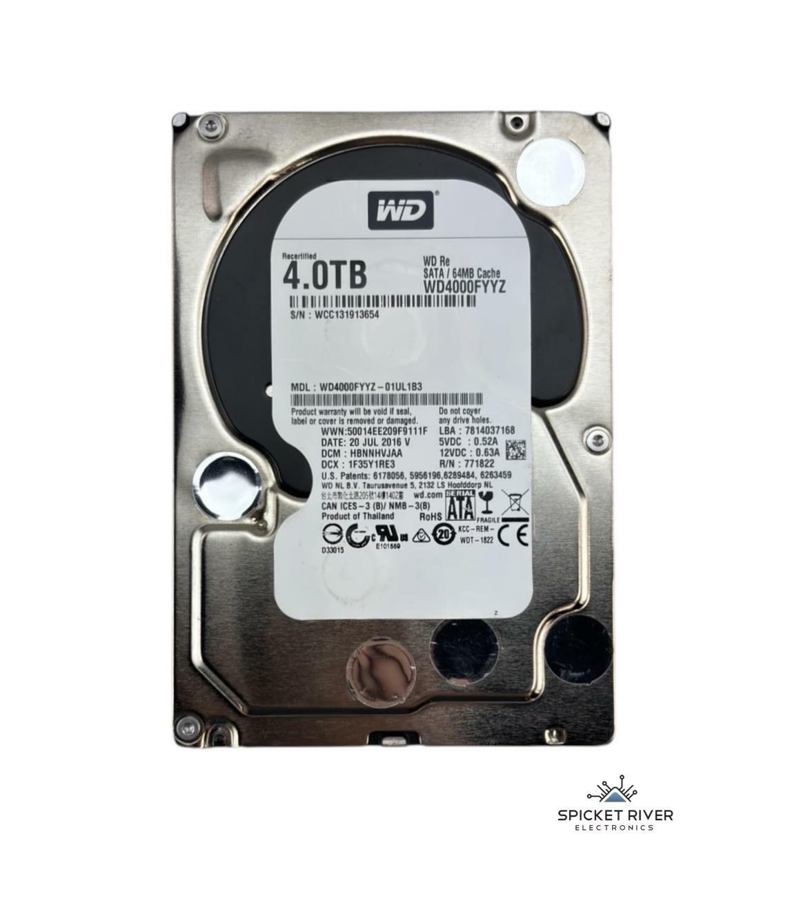 Western Digital Re WD4000FYYZ-01UL1B3 4TB SATA 6Gb/s 7.2K RPM 3.5" Hard Drive