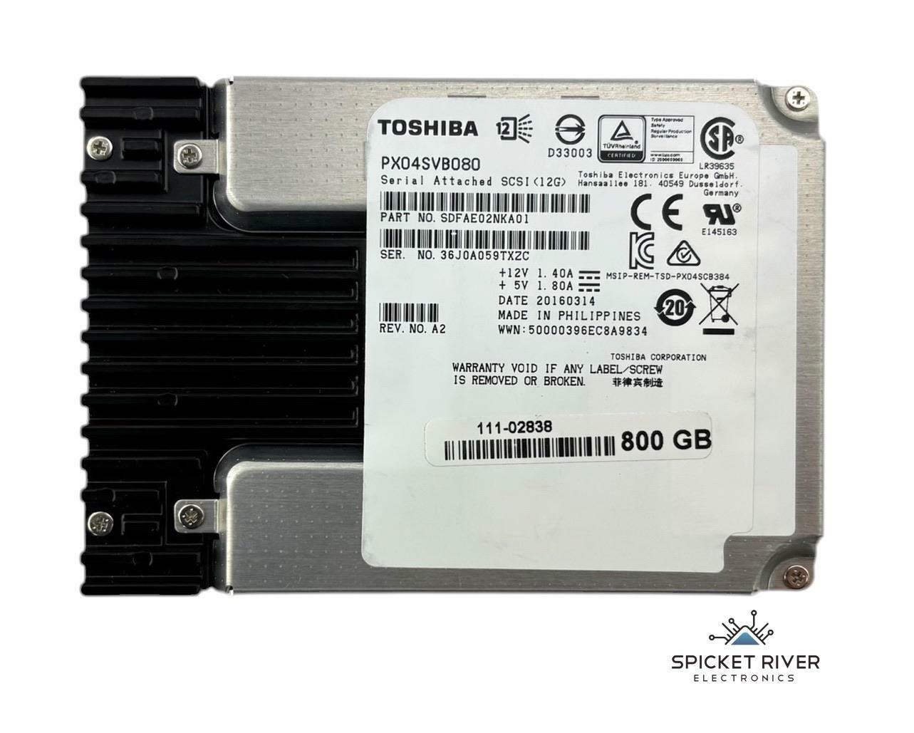 Toshiba PX04SVB080 800GB SAS 12Gb/s 2.5" Enterprise Solid State SSD SDFAE02NKA01