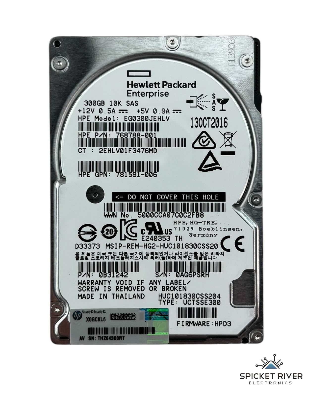 Lot of 2 - HP EG0300JEHLV 300GB 10K RPM SAS 2.5" Enterprise Hard Drive HDD