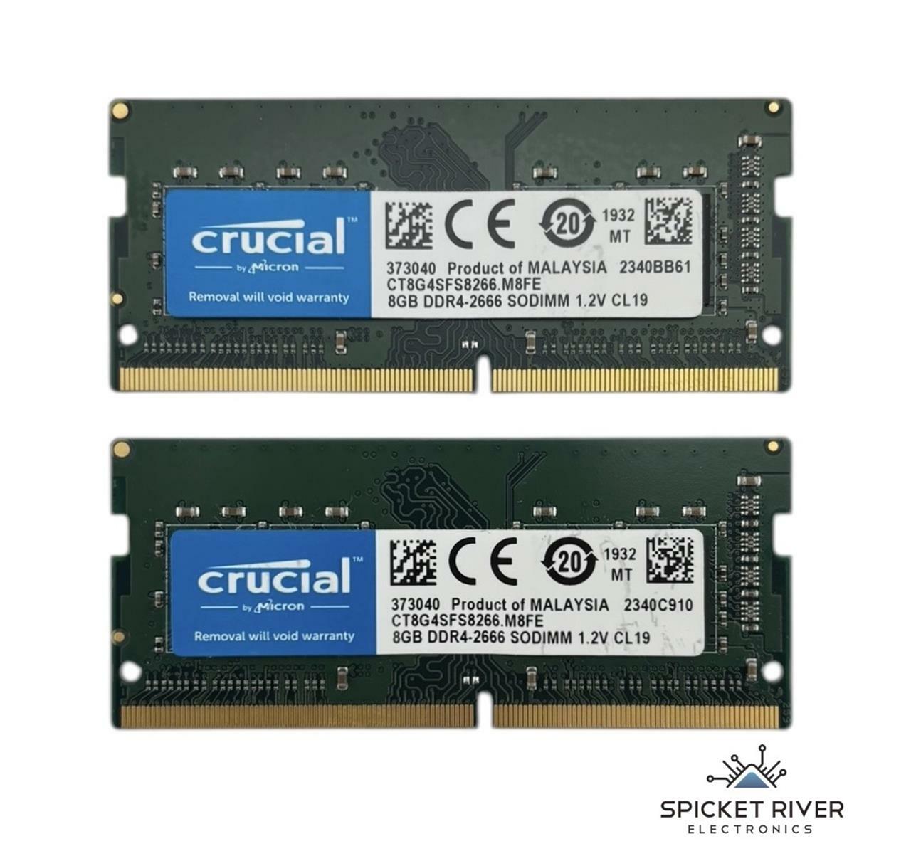 Lot of 2 - Crucial by Micron CT8G4SFS8266.M8FE 8GB DDR4-2666 SODIMM Laptop RAM