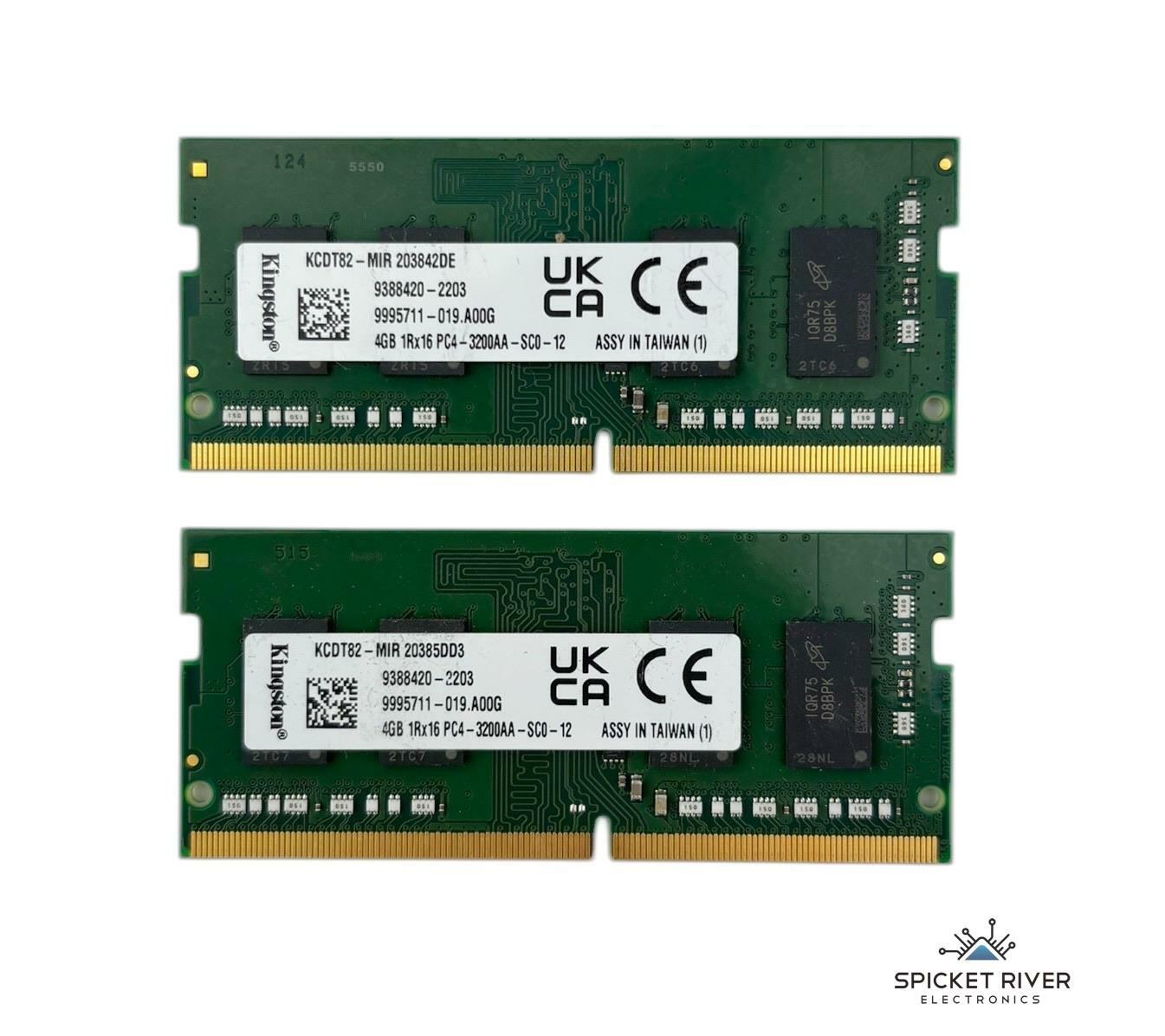 Lot of 2 - Kingston KCDT82-MIR 4GB 1Rx16 PC4-3200AA DDR4 SODIMM RAM Module
