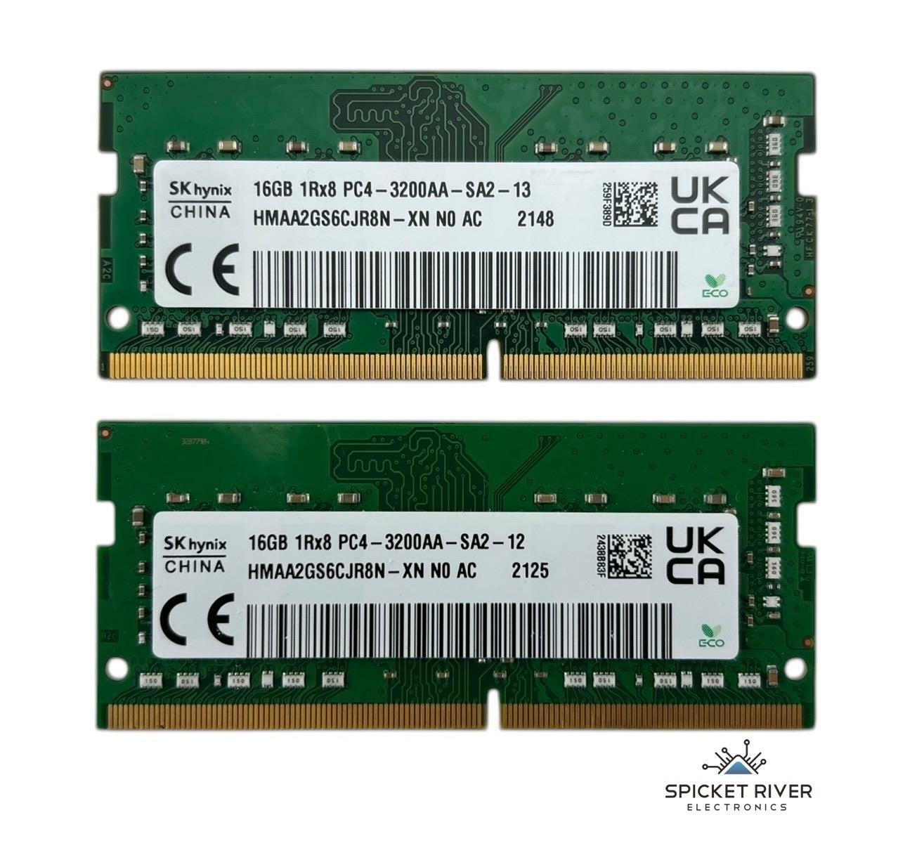 Lot of 2 - SK Hynix HMAA2GS6CJR8N-XN 16GB 1Rx8 PC4-3200AA DDR4 SODIMM RAM