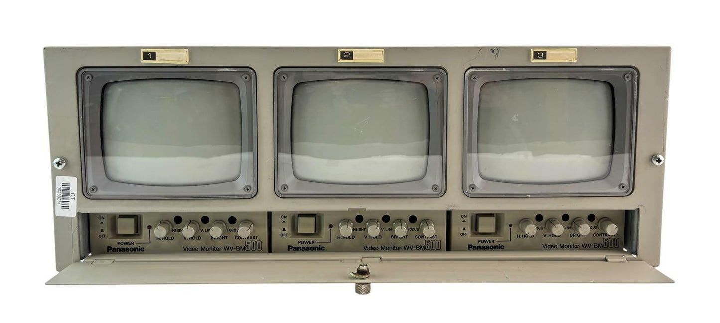 3x Panasonic WV-BM500U CRT Video Monitors w/ WV-BM503 Rackmount