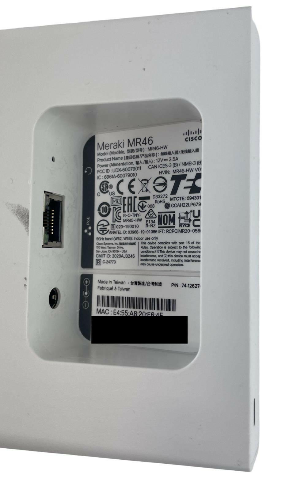 Cisco Meraki MR46-HW Cloud Managed Access Point 74-126274-01 - Unclaimed