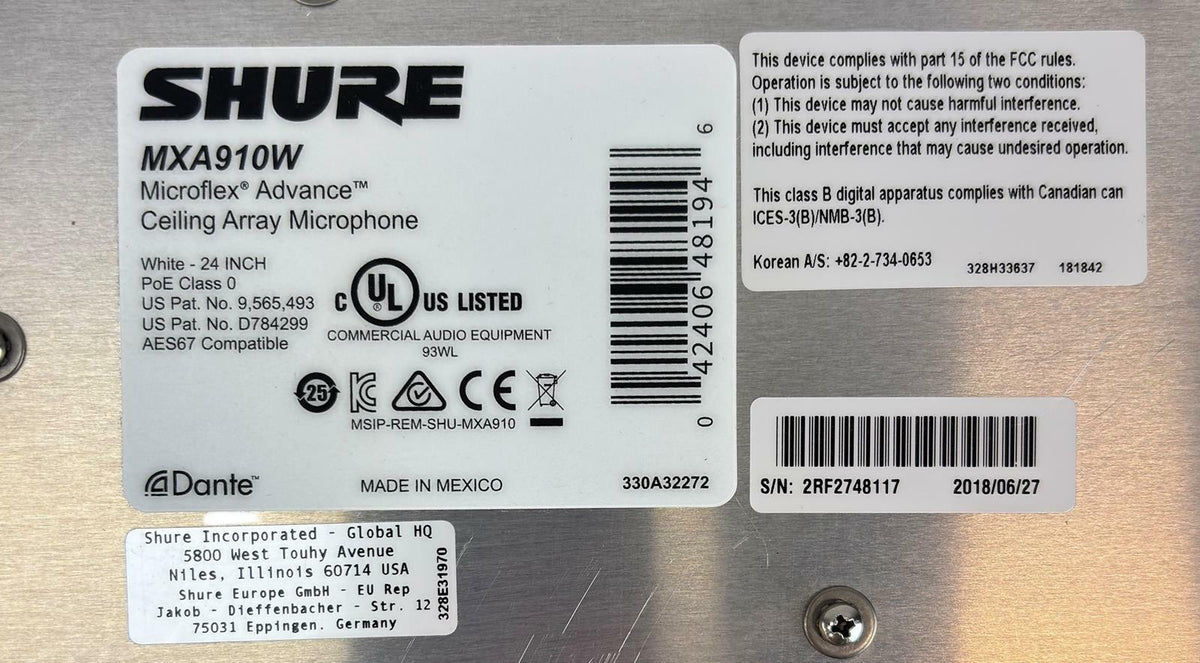 Shure MXA910W 24" Microflex Advanced Wired Ceiling Array Microphone