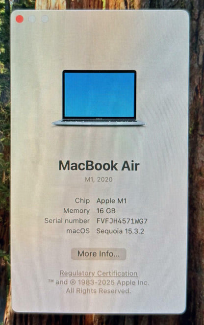Apple MacBook Air 13" A2337 2020 2.10GHz 8-Core M1 256GB SSD 16GB RAM #226770