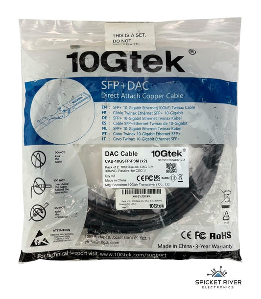 NEW - 2 Pack - 10GTEK CAB-10GSFP-P3M 10GBase-CU DAC 3M 30AWG SFP+ Twinax Cable