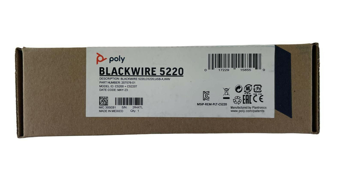 NEW - Open Box - Plantronics Blackwire 5220 Wired Headset 207576-01 USB-A