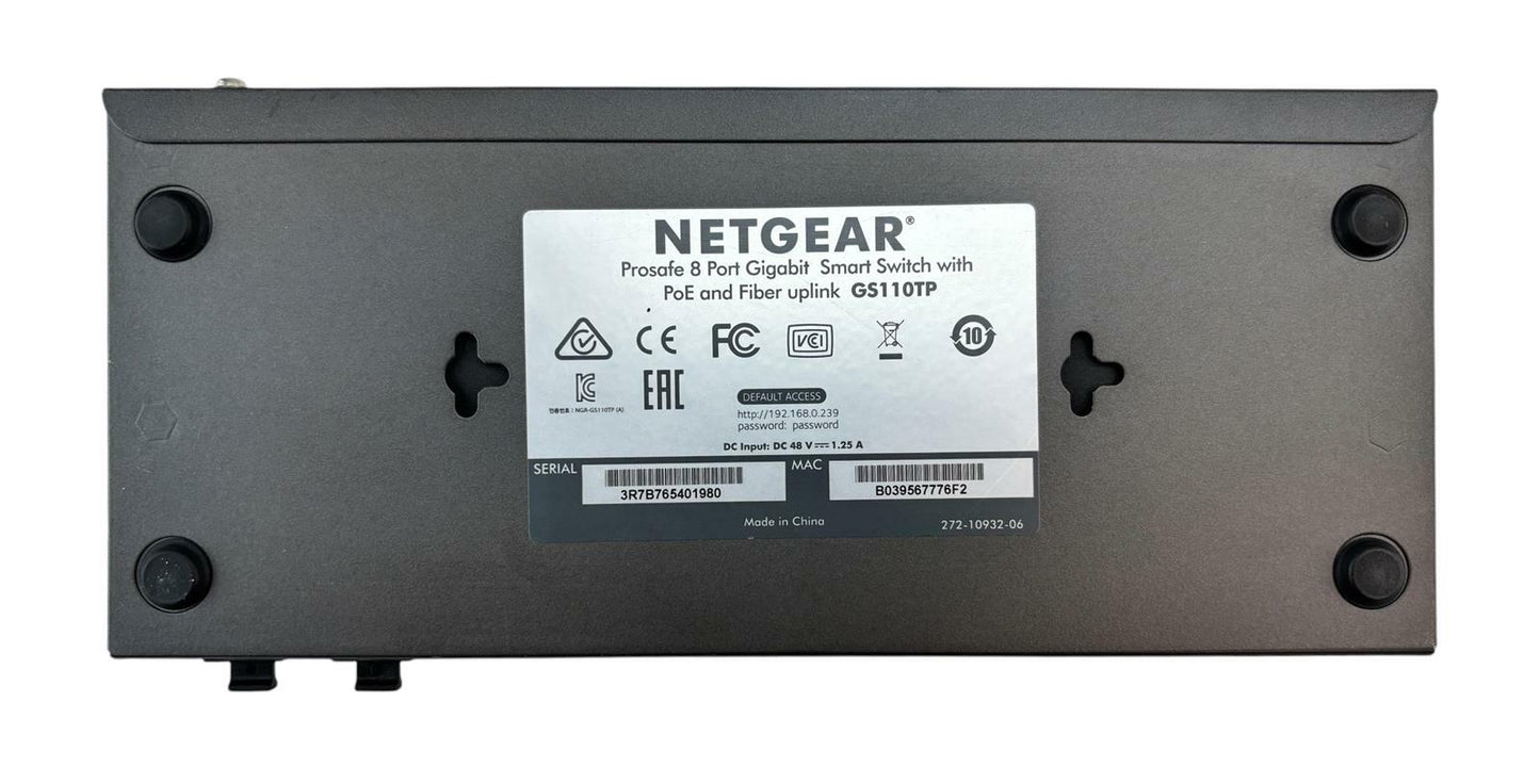 Netgear ProSafe GS110TP 8-Port Gigabit PoE Smart Switch w/ Fiber Uplink - No AC