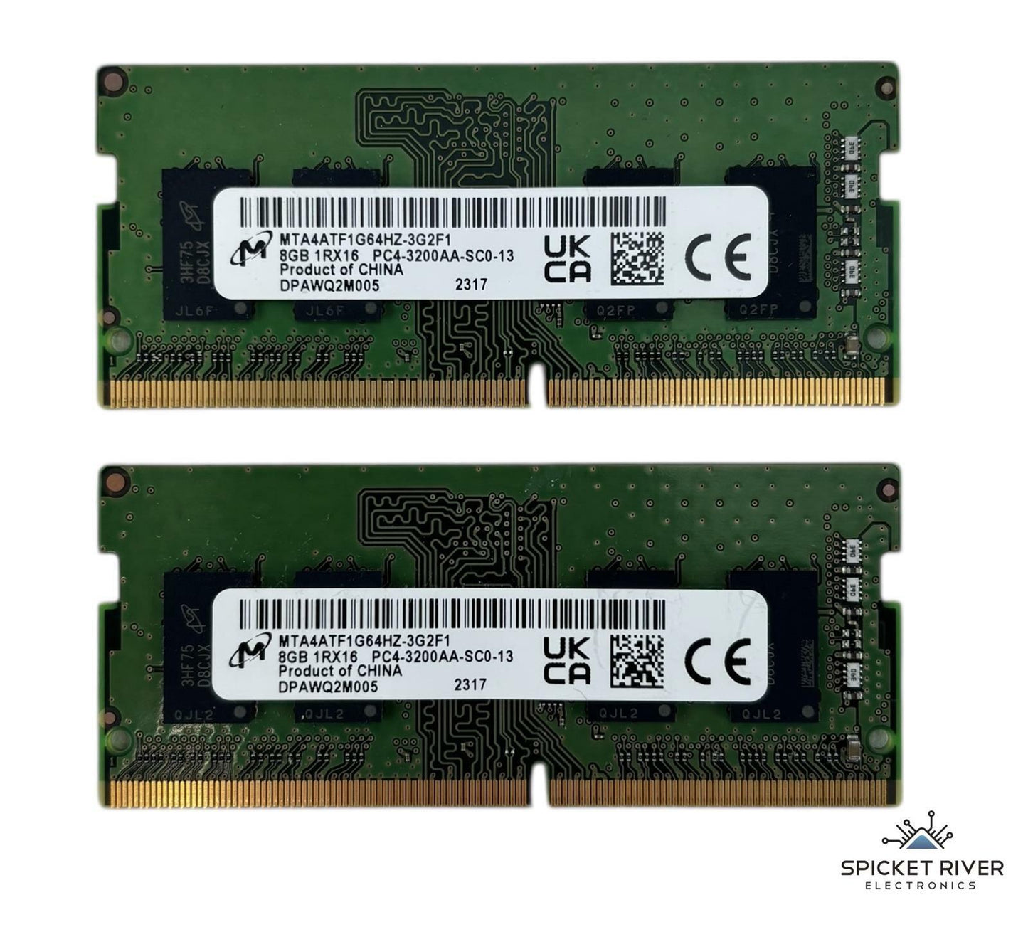 Lot of 2 - Micron MTA4ATF1G64HZ-3G2F1 8GB 1Rx16 PC4-3200AA DDR4 SODIMM RAM