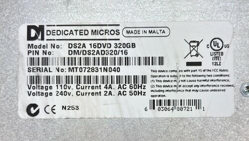 Dedicated Micros Digital Sprite 2 DS2A 16-Ch DVD DVR Recorder - No HDD - READ