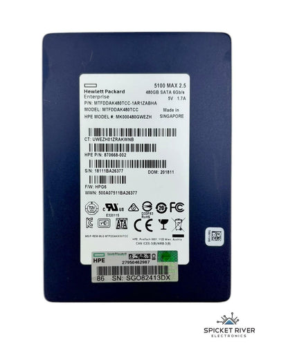 Micron HPE MTFDDAK480TCC 5100 MAX 480GB SATA 6Gb/s 2.5" Internal Enterprise SSD