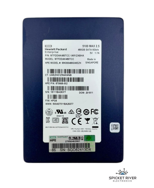 Micron HPE MTFDDAK480TCC 5100 MAX 480GB SATA 6Gb/s 2.5" Internal Enterprise SSD