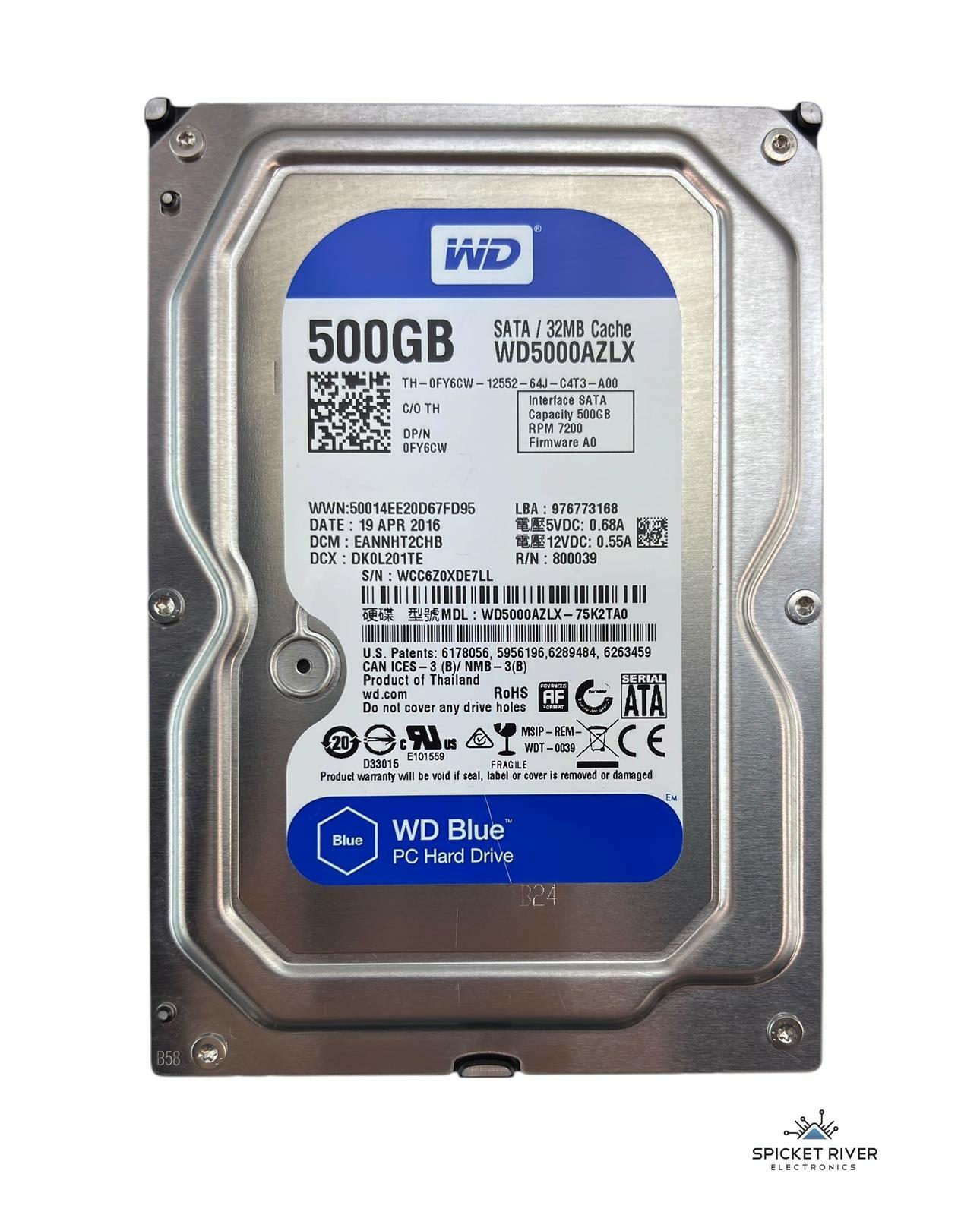 Lot of 10 - Western Digital Blue WD5000AZLX 500GB SATA 7200RPM 3.5" Desktop HDD